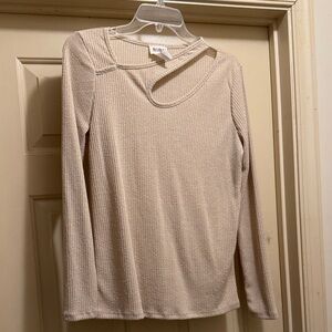 BiBi Beige Ribbed Cutout Top